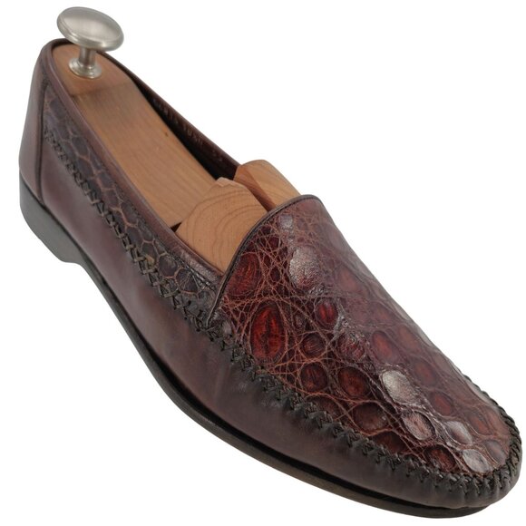 Vintage Bragano Cole Haan Alligator Crocodile Caiman Italy Leather Loafers Mens - Picture 1 of 11